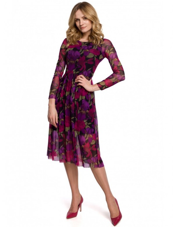 K064 Fit and flare mesh dress with floral print - model 2
