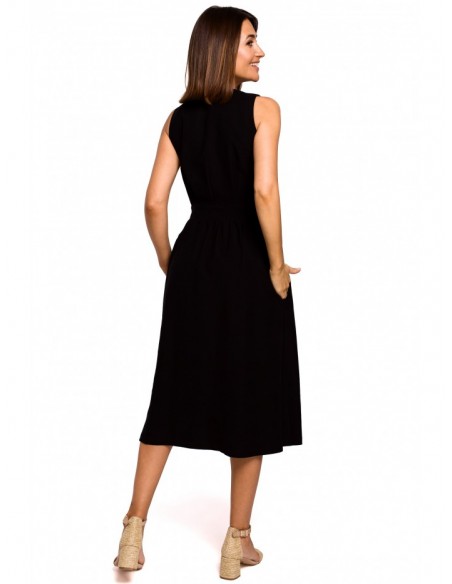S224 Sleeveless faux wrap fir and flare dress - black