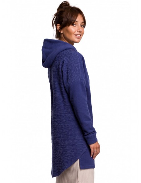 B176 Textured knit pullover top with rounded hem - indigo