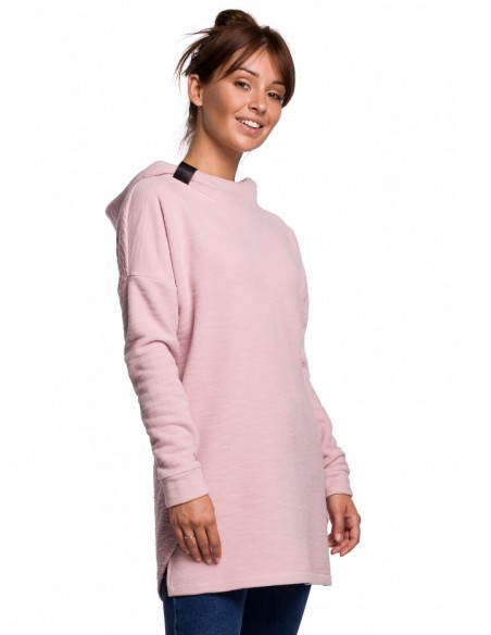 B176 Textured knit pullover top with rounded hem - powder