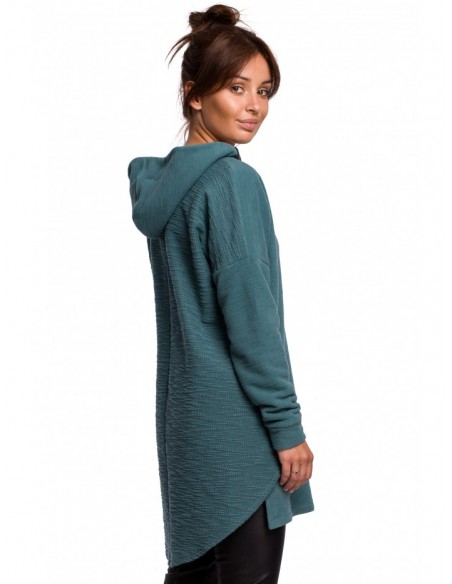 B176 Textured knit pullover top with rounded hem - turquoise