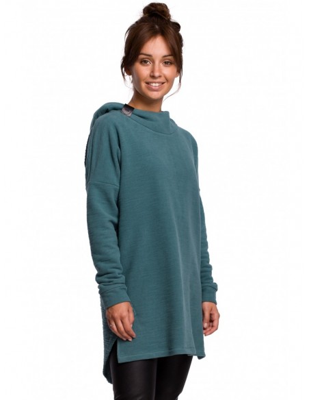 B176 Textured knit pullover top with rounded hem - turquoise