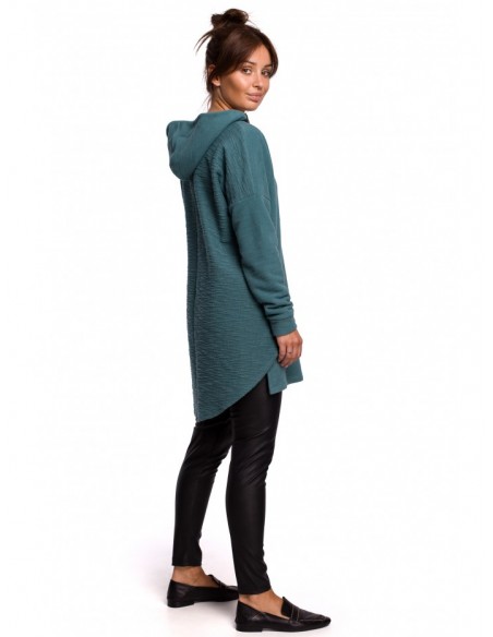 B176 Textured knit pullover top with rounded hem - turquoise