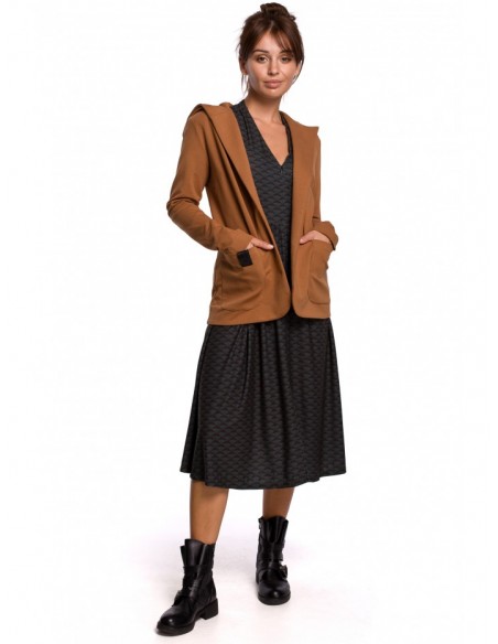 B180 Hooded blazer in cotton knit - caramel