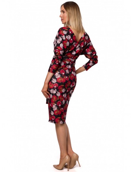 M524 Printed knit dress with wrap top and a tie belt - model 1