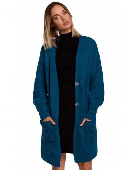 M538 Ribbed knit cardigan with patch pockets - ocean blue