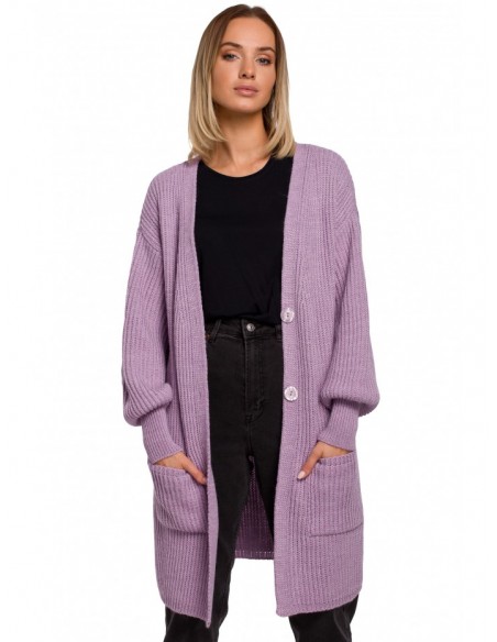 M538 Ribbed knit cardigan with patch pockets - lavender