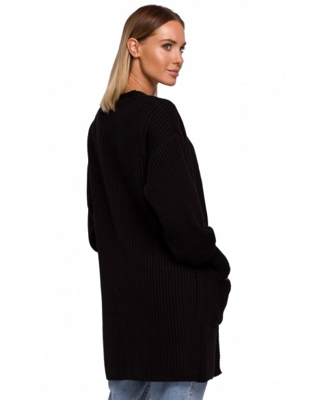M538 Ribbed knit cardigan with patch pockets - black