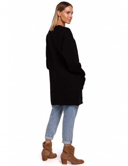 M538 Ribbed knit cardigan with patch pockets - black