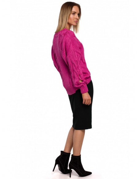 M539 Pullover sweater with decorative split sleeves - fuchsia