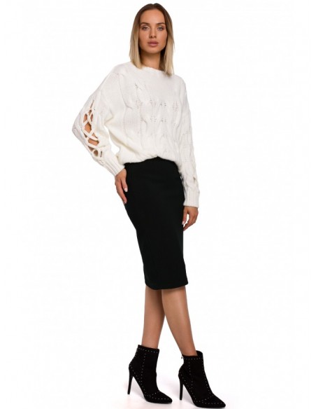 M539 Pullover sweater with decorative split sleeves - ecru