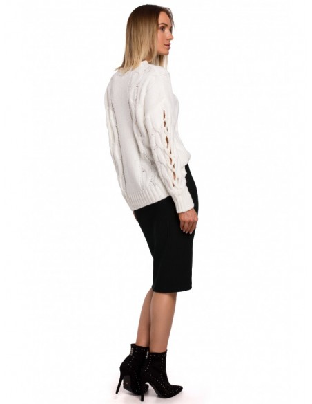 M539 Pullover sweater with decorative split sleeves - ecru