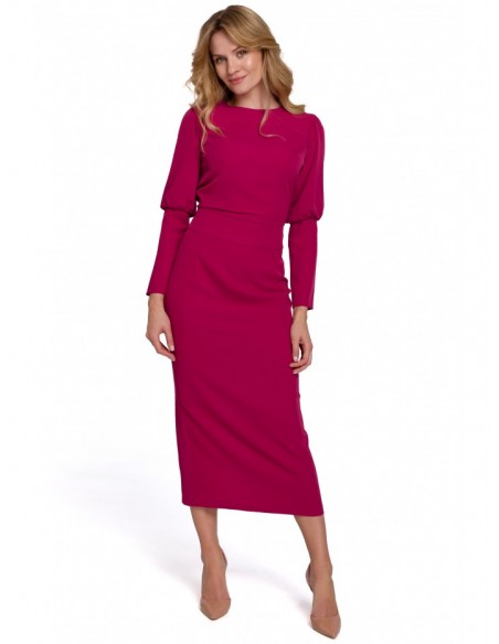 K079 Midi length dress with split back - plum