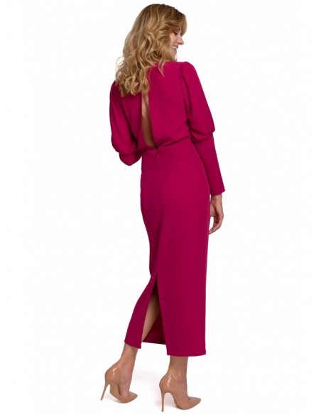 K079 Midi length dress with split back - plum