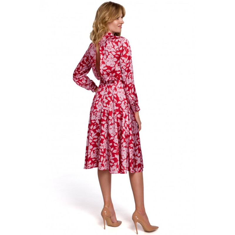 K084 Floral print flared dress with split back - model 1 2