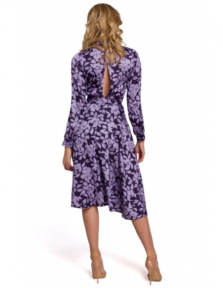 K084 Floral print flared dress with split back - model 2