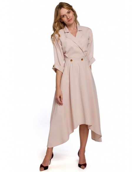 K086 Midi lenght dress with decorative buttons - beige