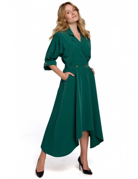 K086 Midi lenght dress with decorative buttons - green