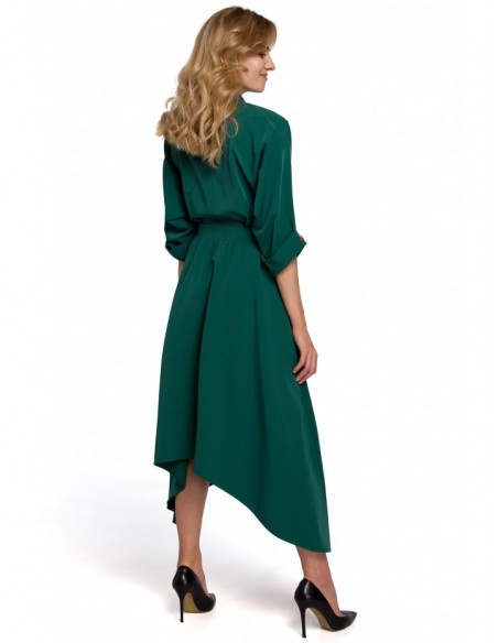 K086 Midi lenght dress with decorative buttons - green