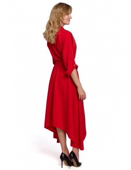 K086 Midi lenght dress with decorative buttons - red