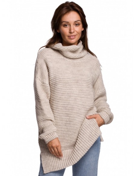 BK047 Oversized pullover turtleneck sweater - beige