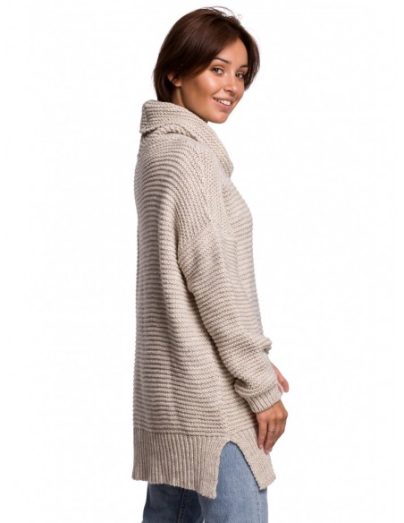 BK047 Oversized pullover turtleneck sweater - beige