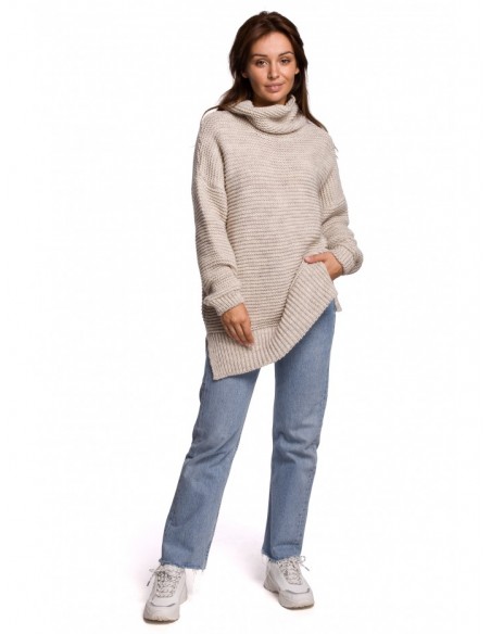 BK047 Oversized pullover turtleneck sweater - beige