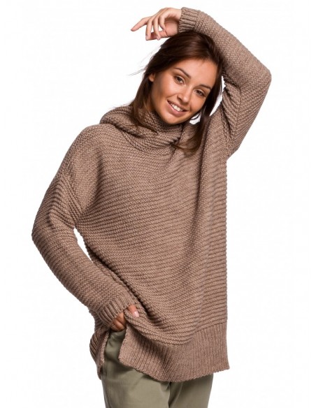 BK047 Oversized pullover turtleneck sweater - cappuccino