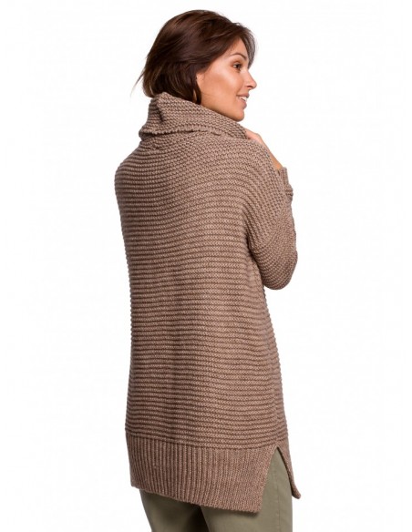 BK047 Oversized pullover turtleneck sweater - cappuccino