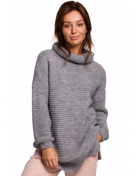 BK047 Oversized pullover turtleneck sweater - grey