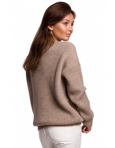 BK052 Ribbed knit pullover sweater - cappuccino