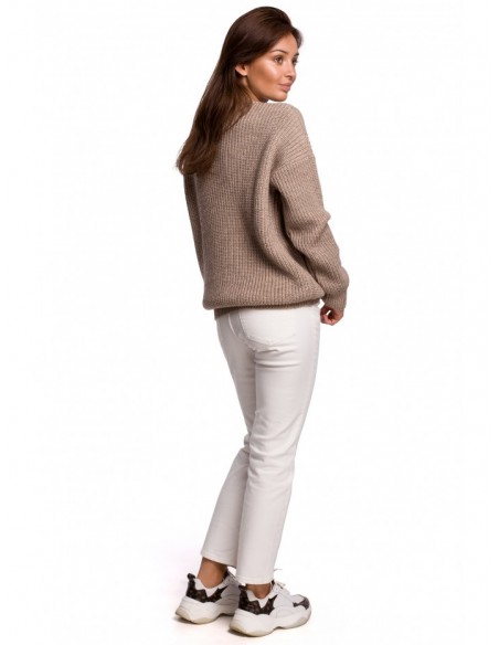 BK052 Ribbed knit pullover sweater - cappuccino