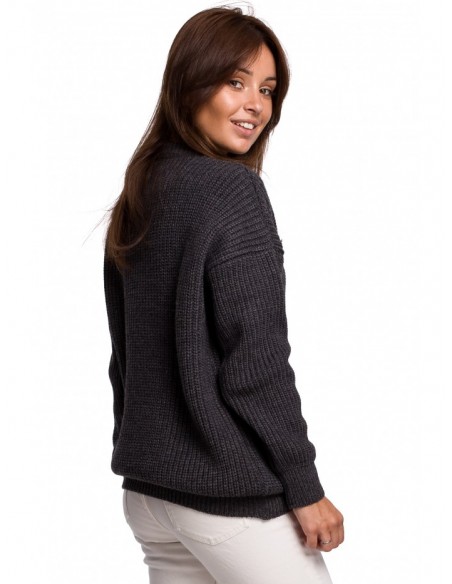 BK052 Ribbed knit pullover sweater - graphite