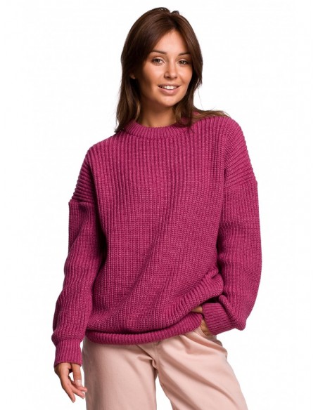 BK052 Ribbed knit pullover sweater - heather