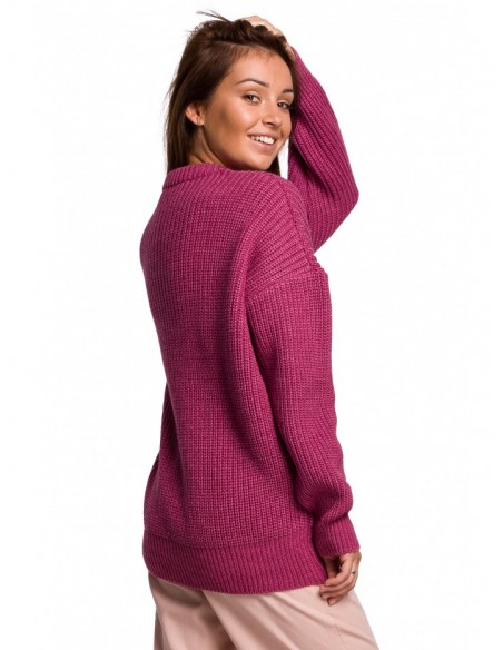 BK052 Ribbed knit pullover sweater - heather