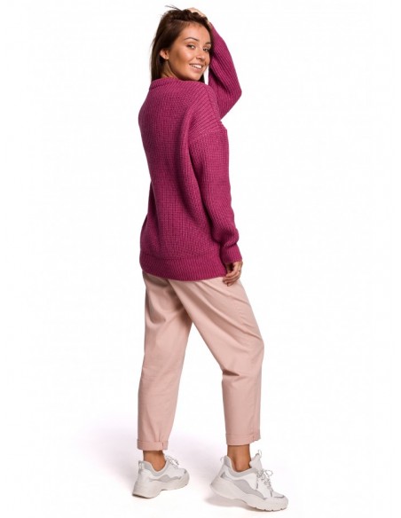 BK052 Ribbed knit pullover sweater - heather