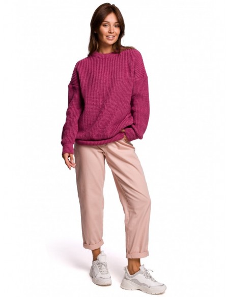 BK052 Ribbed knit pullover sweater - heather