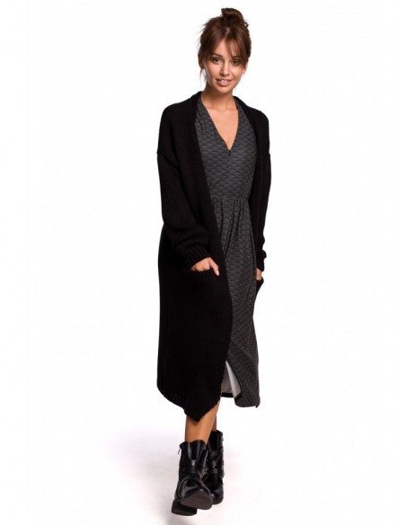 BK053 Longline cardigan - black