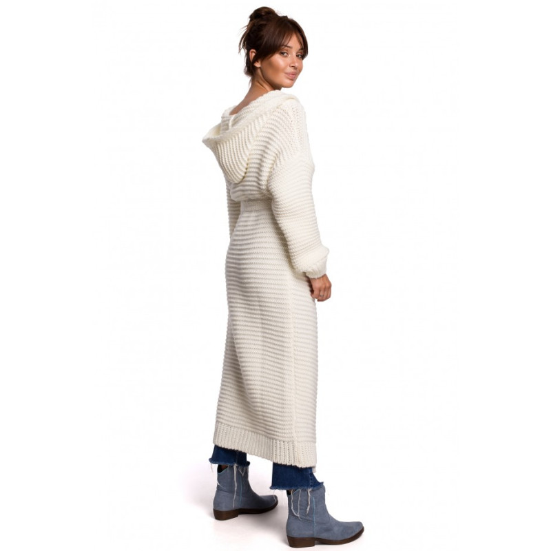 BK054 Long hooded cardigan - ecru 2
