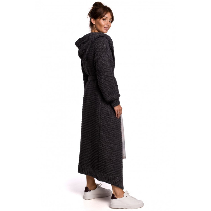 BK054 Long hooded cardigan - graphite 2