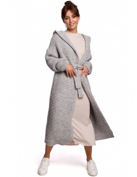 BK054 Long hooded cardigan - grey