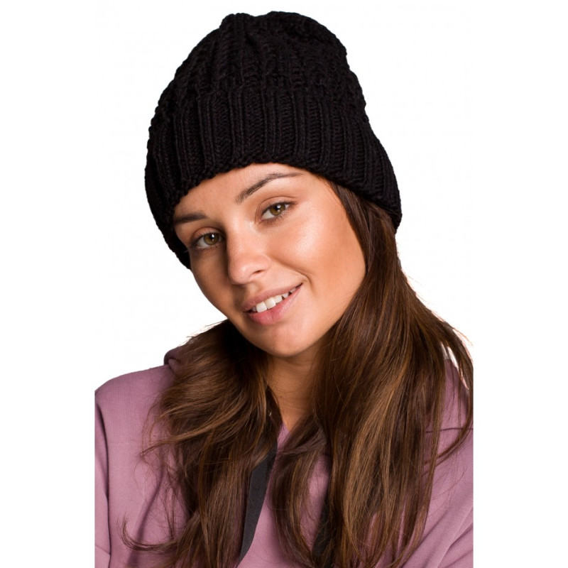 BK057 Cable knit beanie - black 2