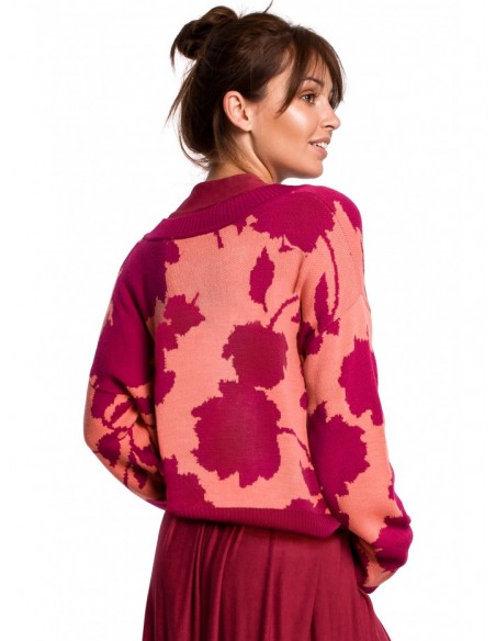 BK056 Floral pattern pullover v-neck sweater - model 4