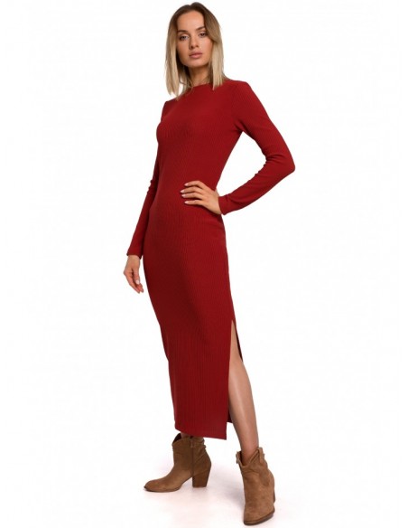 M544 Maxi dress with a leg split - brick red