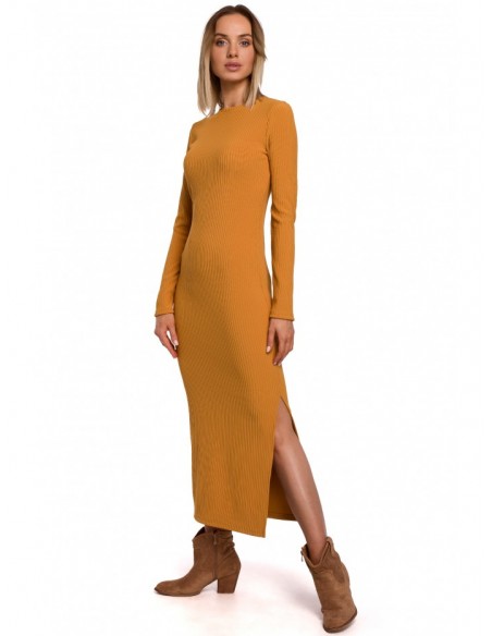 M544 Maxi dress with a leg split - dark yellow