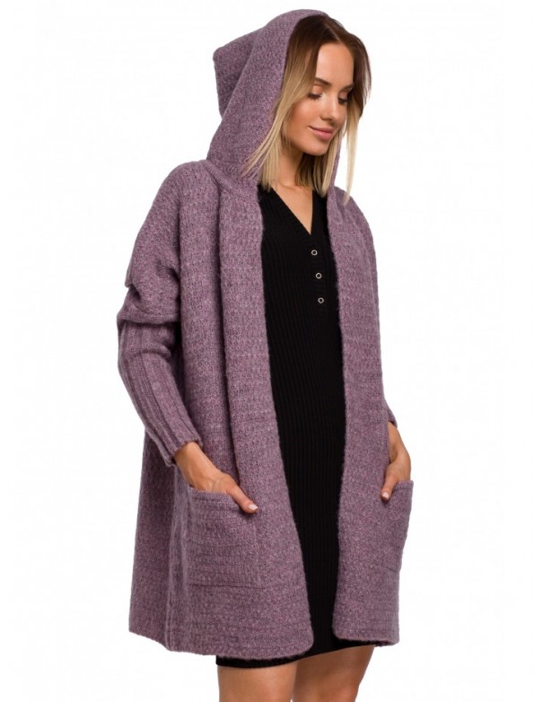 M556 Chunky knit hooded cardigan - heather