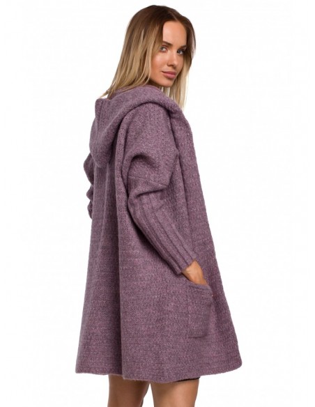 M556 Chunky knit hooded cardigan - heather