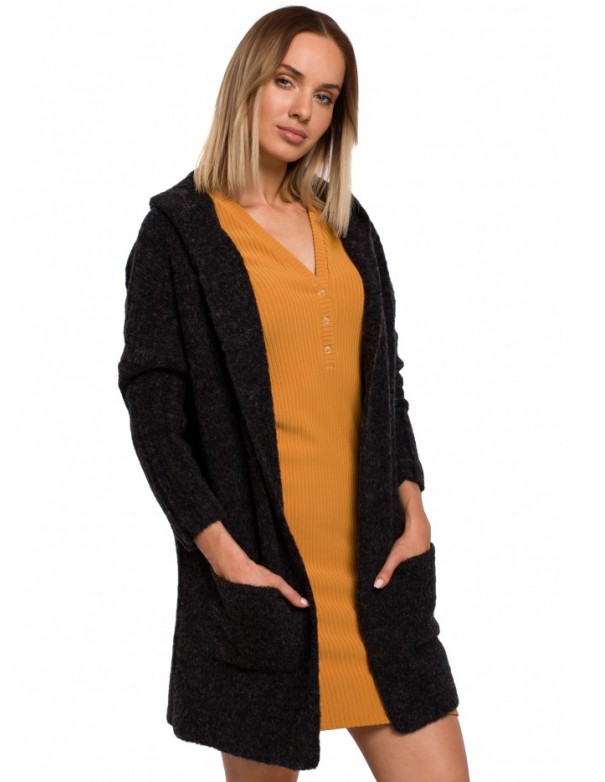 M556 Chunky knit hooded cardigan - anthracite