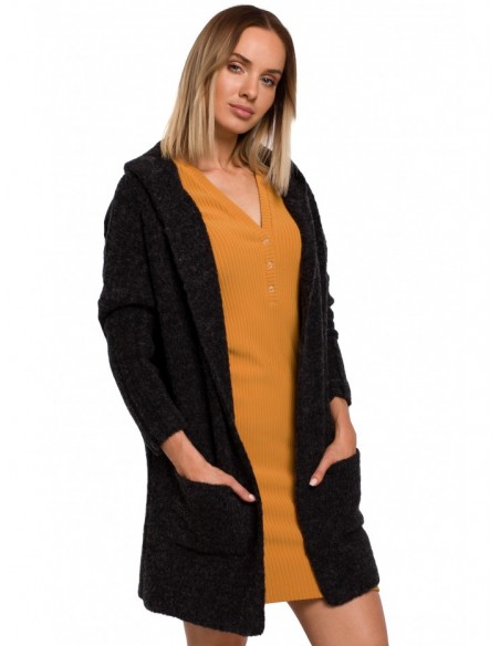 M556 Chunky knit hooded cardigan - anthracite