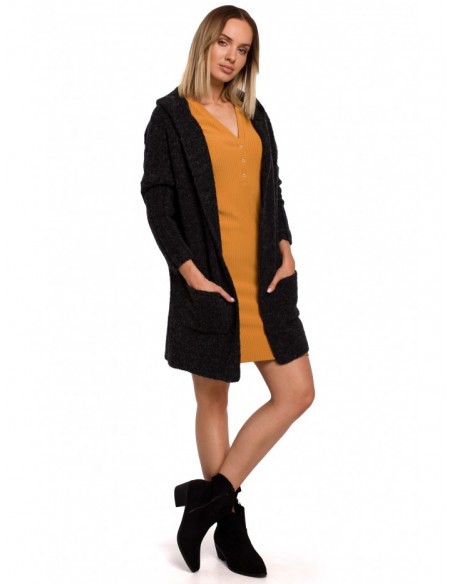 M556 Chunky knit hooded cardigan - anthracite